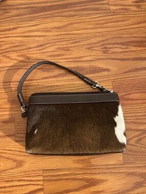 Leather & Haircalf Brown Wristlet Clutch